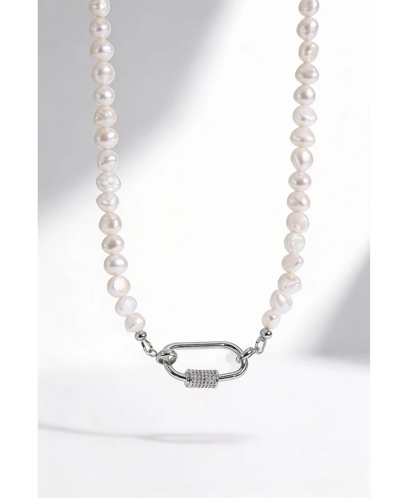 Joey Baby Baroque Pearl Silver-Tone Stainless Steel Necklace And Huggie Earring Set