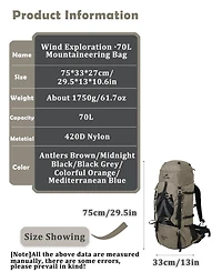 Naturehike 70+5L Hiking Backpack with Rain cover, Waterproof Lightweight Camping Backpack for Men & Women, Travel