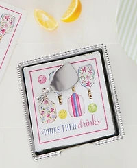 Mariposa Aluminum Pickleball Drinks 5.75" Beaded Napkin Box Set