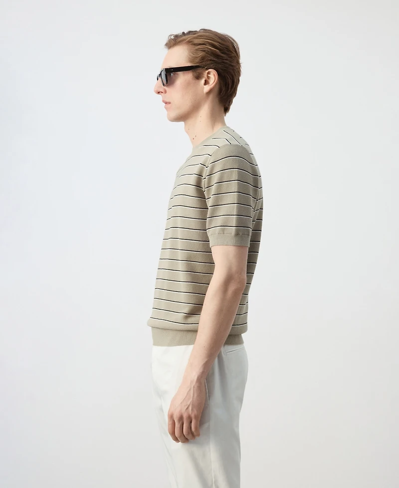 Mango Men's Striped Knit Cotton T-Shirt