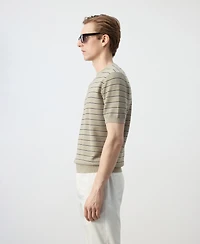 Mango Men's Striped Knit Cotton T-Shirt
