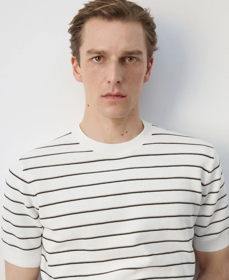 Mango Men's Striped Knit Cotton T-Shirt