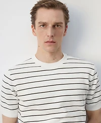 Mango Men's Striped Knit Cotton T-Shirt