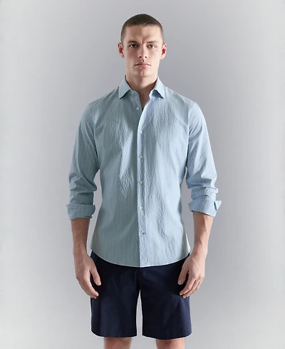 Mango Men's Wrinkled-Effect Pinstripe Shirt