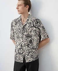 Mango Men's Bowling Collar Printed Flowing Shirt