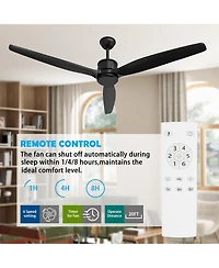 Homsee Modern 52-Inch Black Ceiling Fan with Solid Wood Blades