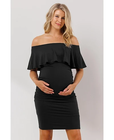 Hello Miz Maternity Off-The-Shoulder Ruffle Bodycon Dress