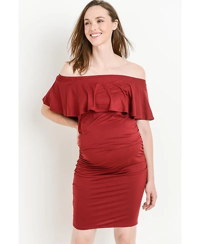 Hello Miz Maternity Off-The-Shoulder Ruffle Bodycon Dress