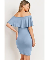 Hello Miz Maternity Off-The-Shoulder Ruffle Bodycon Dress