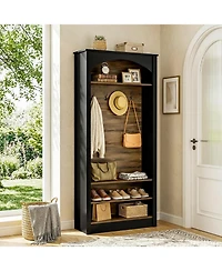 Tribesigns 74.8" Hall Tree with Shoe Storage, 3-Tier Narrow Shoe Rack with Coat Rack, Farmhouse Hall Tree with 4 Double Coat Hooks