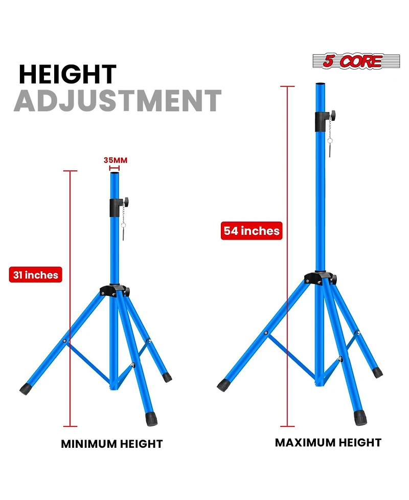 5 core Speaker Stands Pair Adjustable 54 Inch Tripod 132 lbs Capacity 35mm Mount for Dj Pa Use