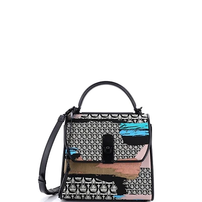 Pre-Owned Salvatore Ferragamo Small Boxyz Top Handle Bag Printed Gancini Jacquard and Leather