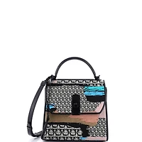 Pre-Owned Salvatore Ferragamo Small Boxyz Top Handle Bag Printed Gancini Jacquard and Leather