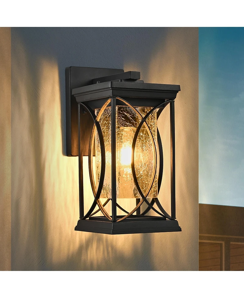 Busdays 14 Inch Outdoor Wall Lantern Crackled Glass Weather Resistant Sconce E26 Base for Porch Patio Entryway Bulb Not Included