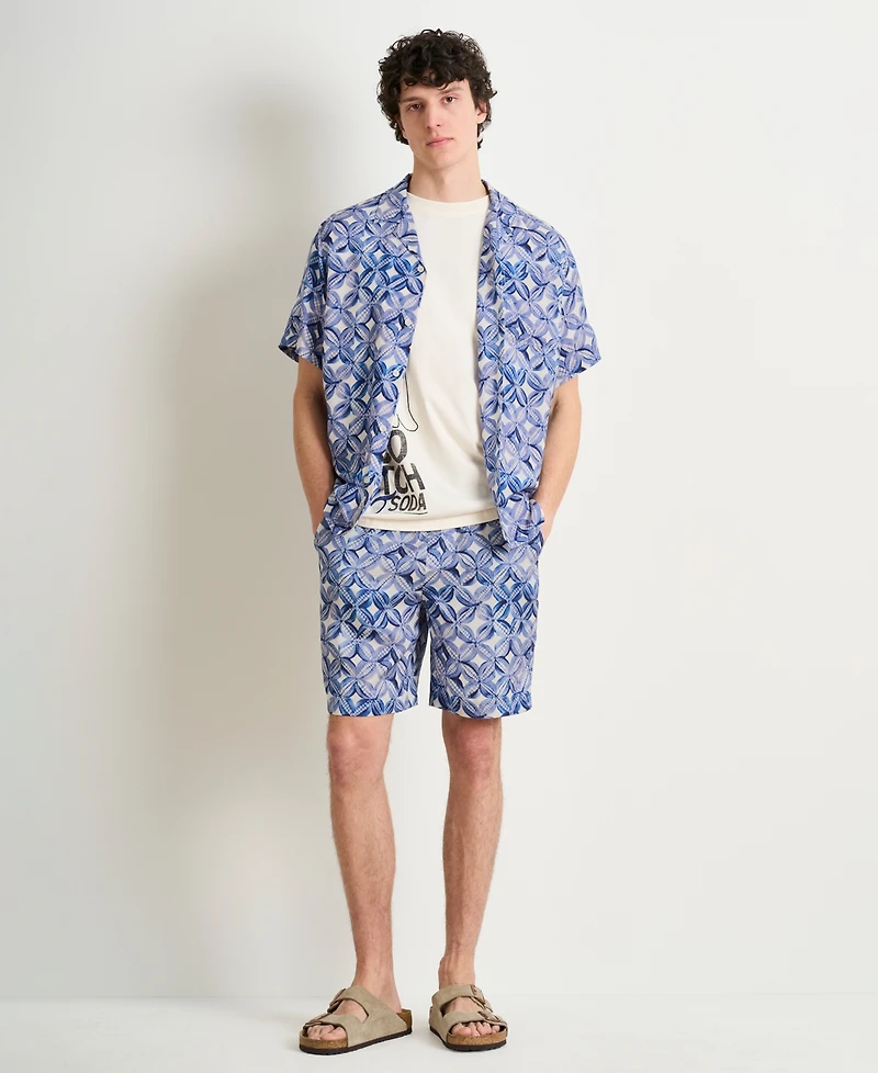 Scotch & Soda Men's Short-Sleeve Tiles Flower Blue Shirt