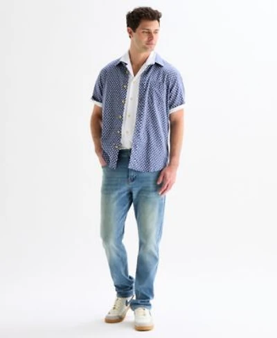 Lucky Brand Mens San Gabriel Printed Short Sleeve Shirt 410 Fenwick Wash Athletic Straight Stretch Jean