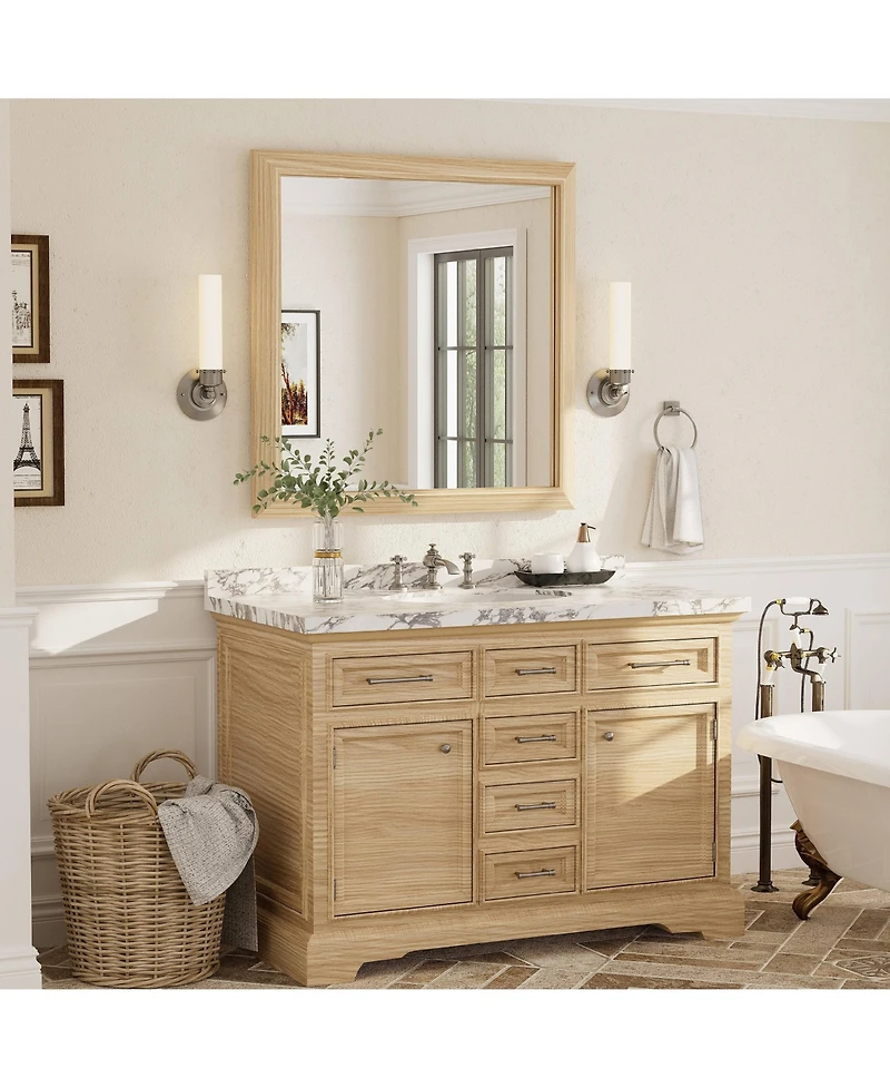 Apmir 36" x 36" Inch Thick Metal Framed Wall Mirrors for Bedroom, Rectangle Wall-Mounted Mirrors