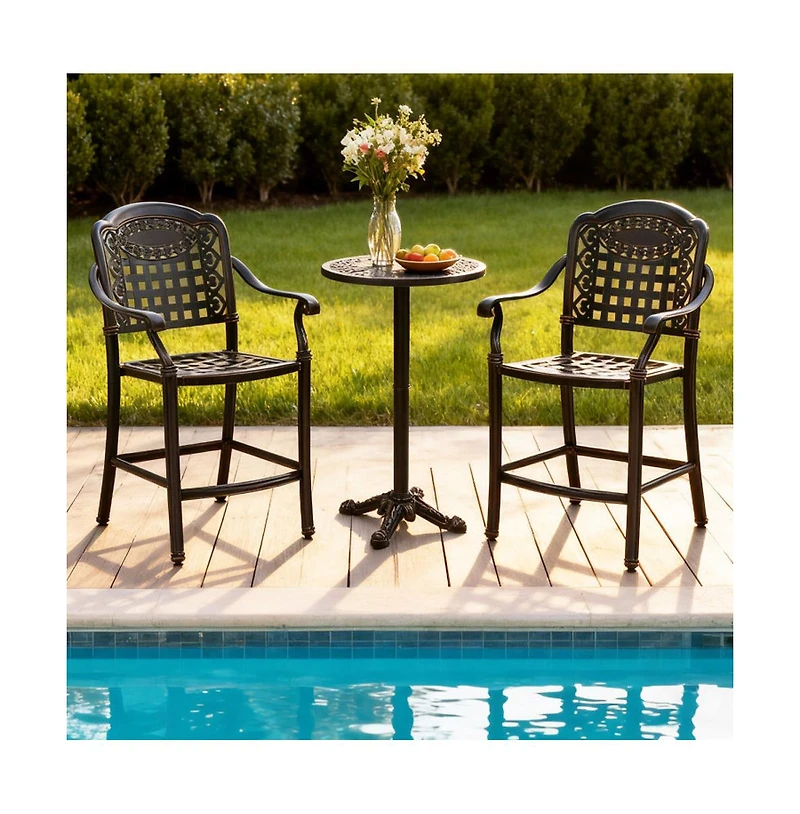 Boyel Living Set of 2 Outdoor Bar Stool 25.5 Inch Counter Height Cast Aluminum Bar Chairs-Copper