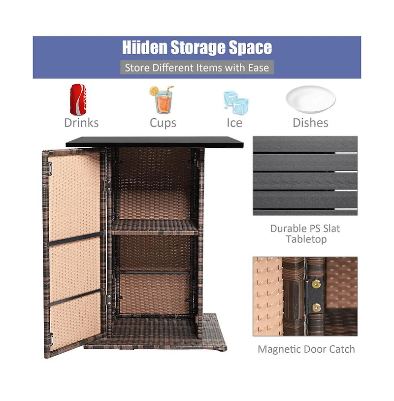 Boyel Living 5 Pieces Patio Rattan Bar Table Stool Set Hidden Storage Shelf Cushioned