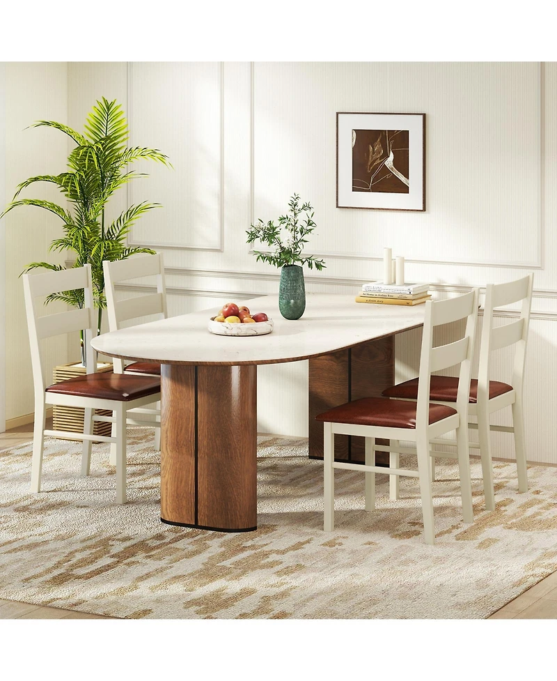 Slickblue Armless Kitchen Dining Chairs Set of 2 with Pu Leather Seat and Wooden Frame
