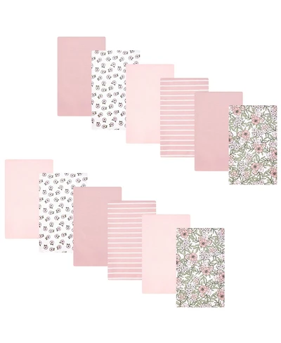Hudson Baby Girl Cotton Poly Flannel Burp Cloths Bundle 12-Pack, Soft Pink Floral, One Size
