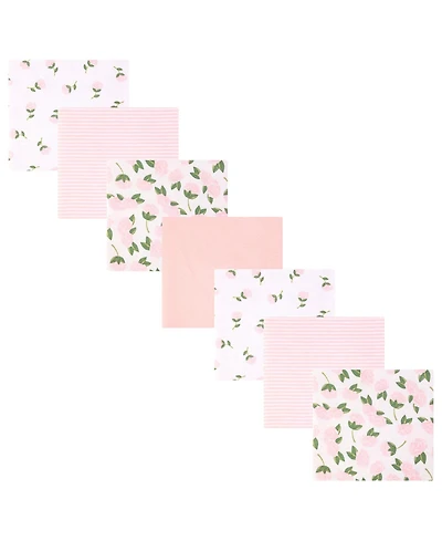 Hudson Baby Girl Cotton Poly Flannel Receiving Blankets Bundle, Pink Peony, One Size