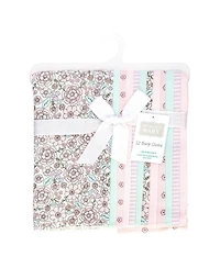 Hudson Baby Girl Cotton Poly Flannel Burp Cloths Bundle 12-Pack, Outline Floral Soft , One Size