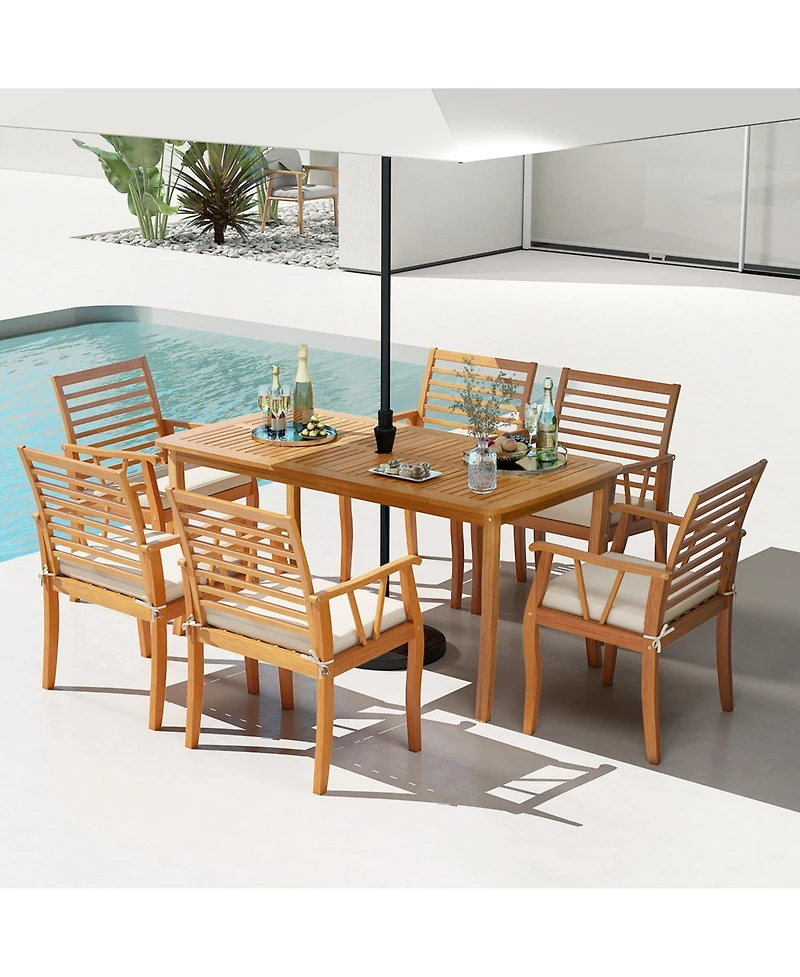 Sugift 7-Piece Acacia Wood Patio Dining Set with Padded Cushions