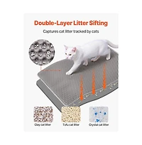 Sugift Cat Litter Mat 30 x 24 in Double-Layer Litter Box Mat Non-Slip and Urine-Proof