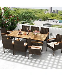Sugift 9-Piece Pe Wicker Dining Set with Cushions and Umbrella Hole