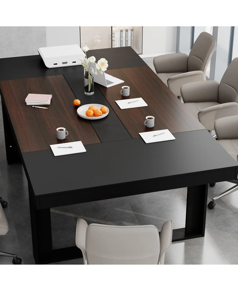 Homsee Retangular Wood Grain Wooden Dining Table with Wooden Frame
