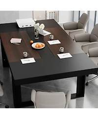 Homsee Retangular Wood Grain Wooden Dining Table with Wooden Frame