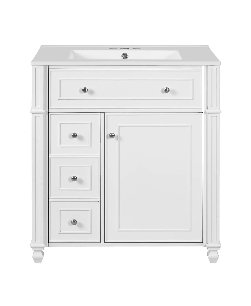 Sillysis Modern Bathroom Vanity with Sink, French Style Cabinet, Soft Close Drawers and Adjustable Storage for Small Spaces