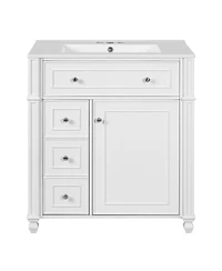 Sillysis Modern Bathroom Vanity with Sink, French Style Cabinet, Soft Close Drawers and Adjustable Storage for Small Spaces