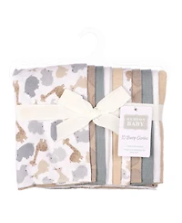 Hudson Baby Infant Cotton Poly Flannel Burp Cloths 10-Pack, Safari Friends 10-Pack, One Size