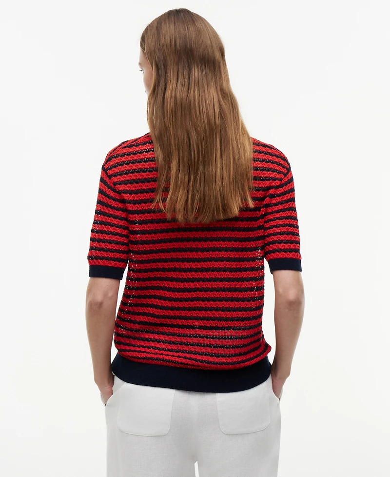Tommy Hilfiger Women's Pointelle Collar V-Neck Sweater