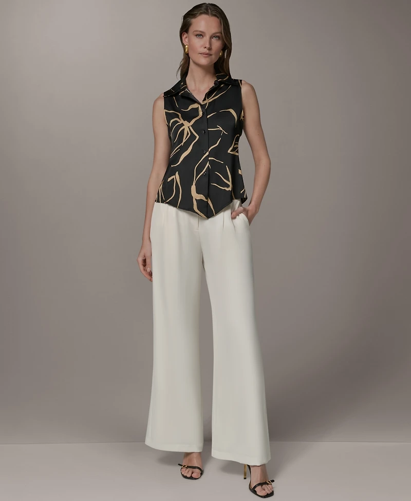 Donna Karan New York Petite Collared Neck Printed Top