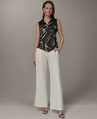 Donna Karan New York Petite Collared Neck Printed Top
