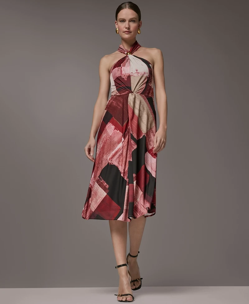 Donna Karan New York Petite Geometric Printed Halter Neck Midi Dress