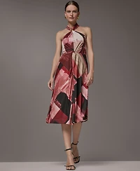 Donna Karan New York Petite Geometric Printed Halter Neck Midi Dress