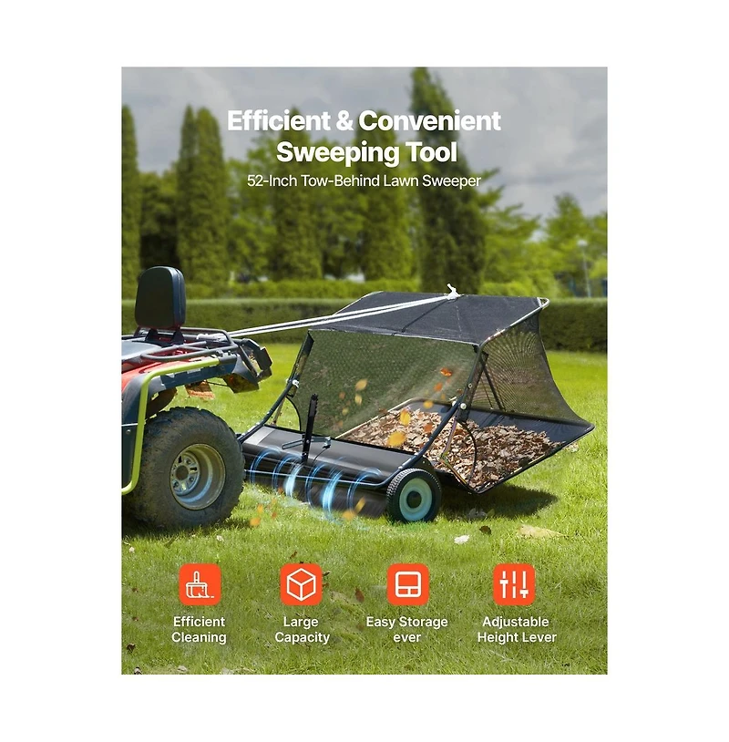 Sugift 52 in Tow Behind Yard Sweeper 26 cube.feet. Large Yard Sweeper