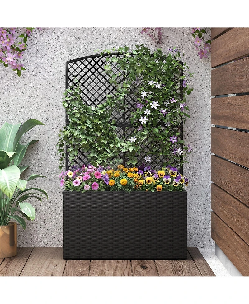 Gymax Raised Garden Bed Trellis Wicker Planter Box Privacy Screen