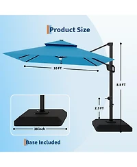 gaomon 10 ft 360degree(s) Rotation Solar Lights Cantilever Patio Umbrella with Base Included for Backyard