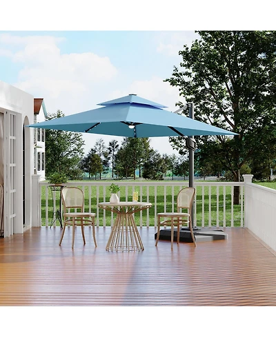 gaomon 10 ft 360degree(s) Rotation Solar Lights Cantilever Patio Umbrella with Base Included for Backyard