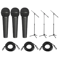 Behringer Ultravoice XM8500 Dynamic Cardioid Vocal Microphone, Bundle with 25' Xlr Cable and Tripod Stand, 3-Pack