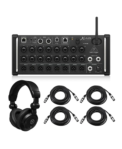 Behringer XAir XR18 18-Channel 12-Bus Wireless Digital Mixer for iPad/Android Tablet, Bundle with TAPH100 Headphones and 4x 25' Xlr Microphone Cable