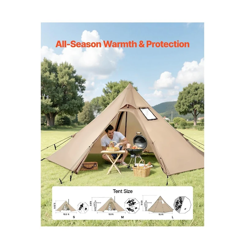 Sugift Hot Tent for 2 Persons Portable Winter Tipi Tent with Stove Jack