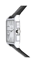 Peugeot Men's White Dial Square Vintage Dress Watch with Roman Numeral Dial and Black Leather Strap