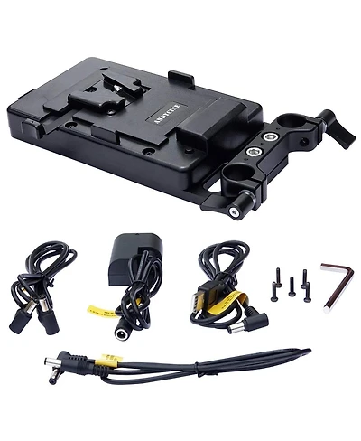 AndyCine Multi-Output V-Mount Battery Plate with Rod Mount and Cheese Plate for Monitors and Dslr Cameras
