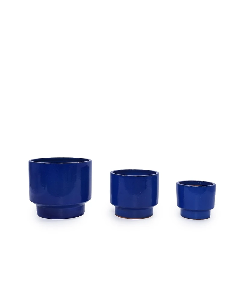 Clihome Handmade Solid Glazed Ceramic Planter Set of 5, 15/13/12/9/8 Inch Diameter, for Outdoor Garden & Indoor Staircase Use